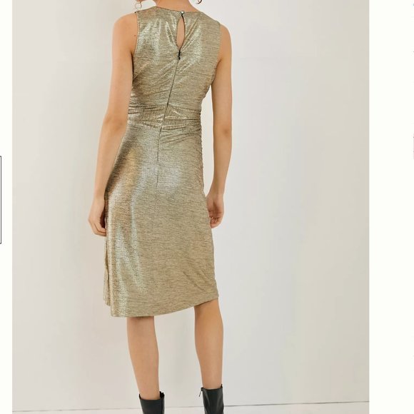 NWT anthropologie gold metallic midi dress w/comfy liner - Picture 3 of 10